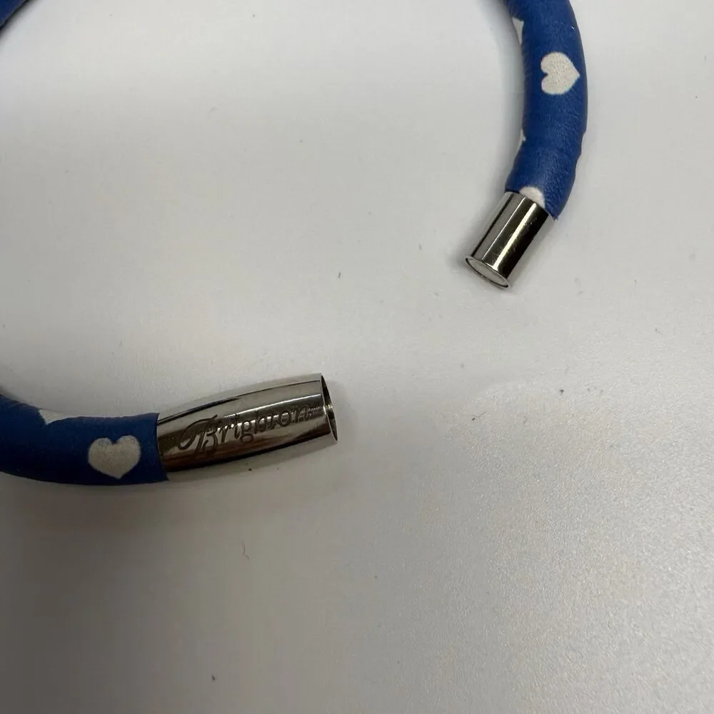 Brighton Woodstock White Heart Blue Leather Bangle Bracelet Retired Print Rare